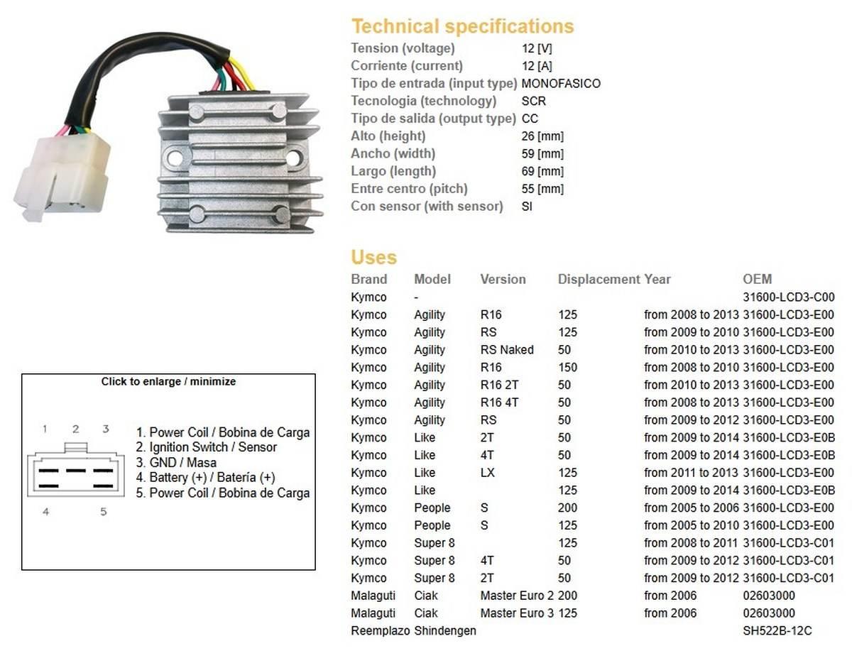 Dze Regulator Napięcia Kymco Agility 50/125/150 '08-'13; People 125/200 '05
