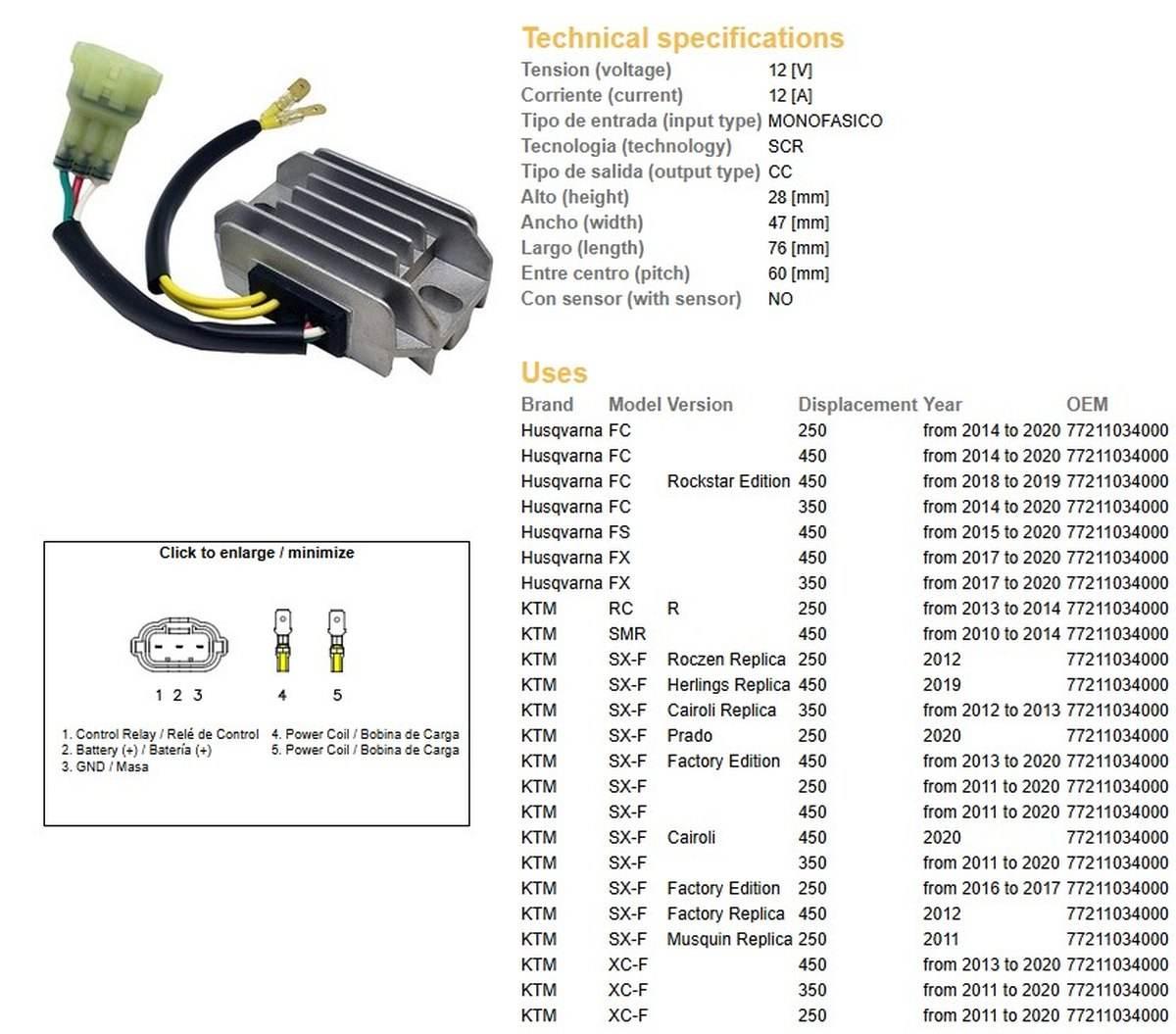 Dze Regulator Napięcia Husqvarna Fc/Fs/Fx 250/350/450 '14-'20; Ktm Sx-F 250 - zdjęcie 2
