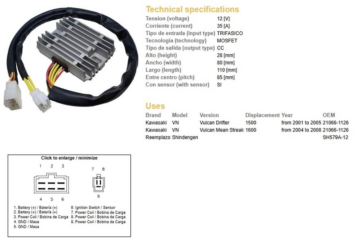 Dze Regulator Napięcia Kawasaki Vn 1500 Vulcan '01-'05; Vn 1600 Vulcan '04- - zdjęcie 2