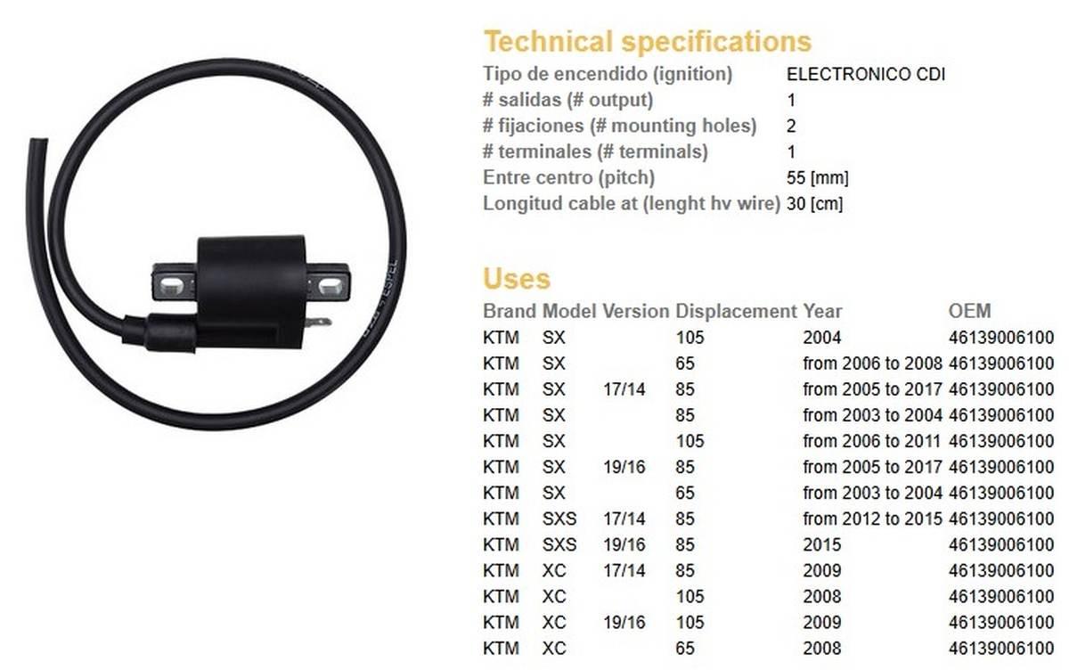 Dze Cewka Zapłonowa Ktm Sx 65/85/105 '06-'17; Xc 65/85/105 '08-'09 Oem:4613 - zdjęcie 2