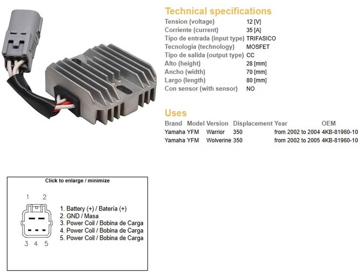 Dze Regulator Napięcia Yamaha Yfm 350 Warrior '02-'04; Ymf Wolverine '02-'0 - zdjęcie 2