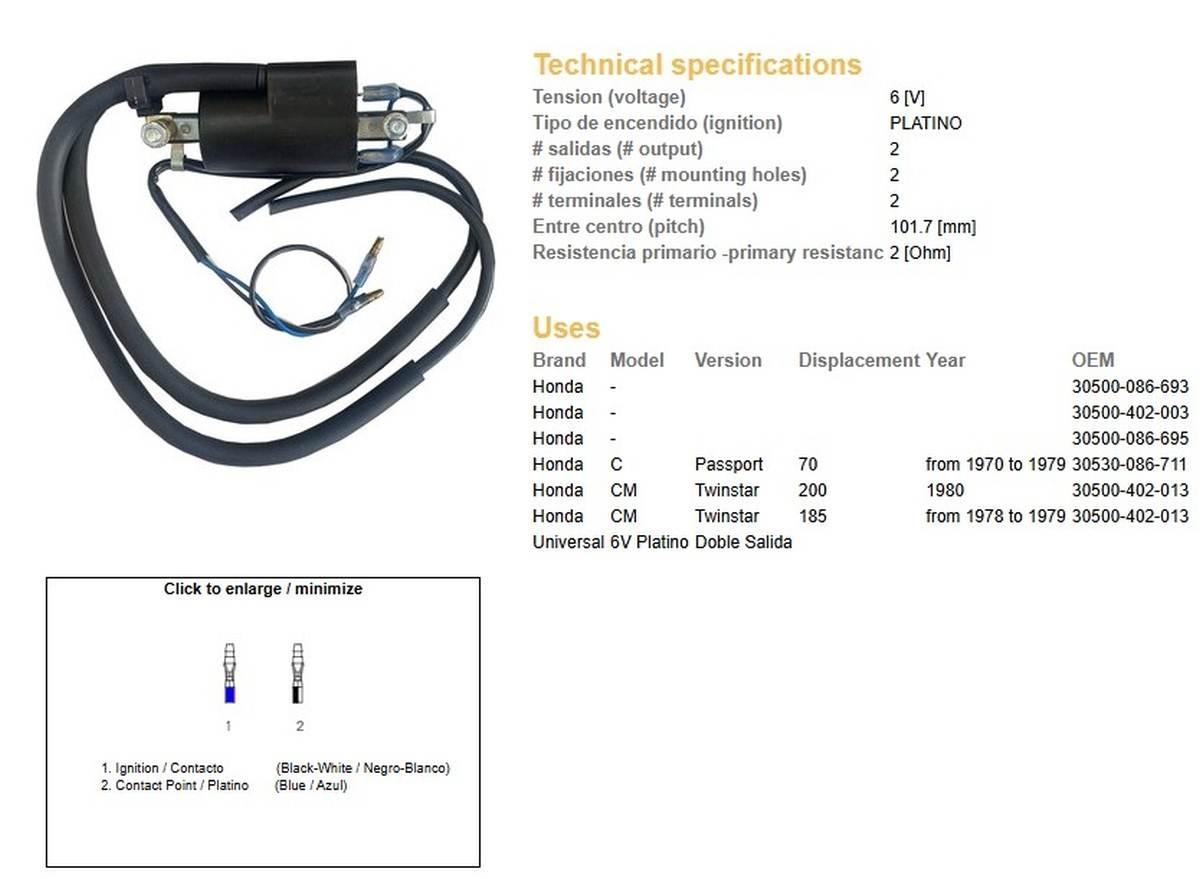 Dze Cewka Zapłonowa Honda C 70 Passport '70-'79; Cm 200 Twinstar '80; Cm 18 - zdjęcie 2