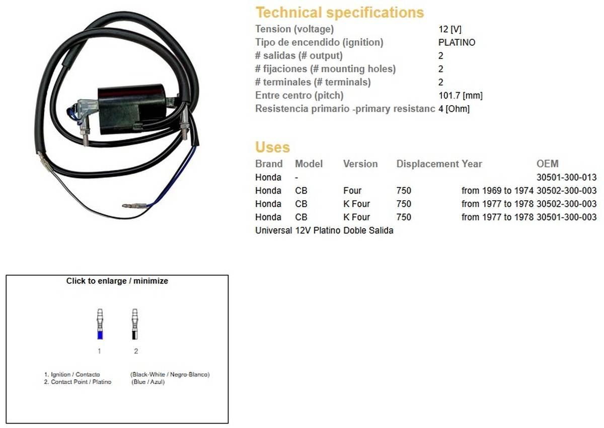 Dze Cewka Zapłonowa Honda Cb 750 Four '69-'74; Cb 750K Four '77-'78 Oem 305 - zdjęcie 2