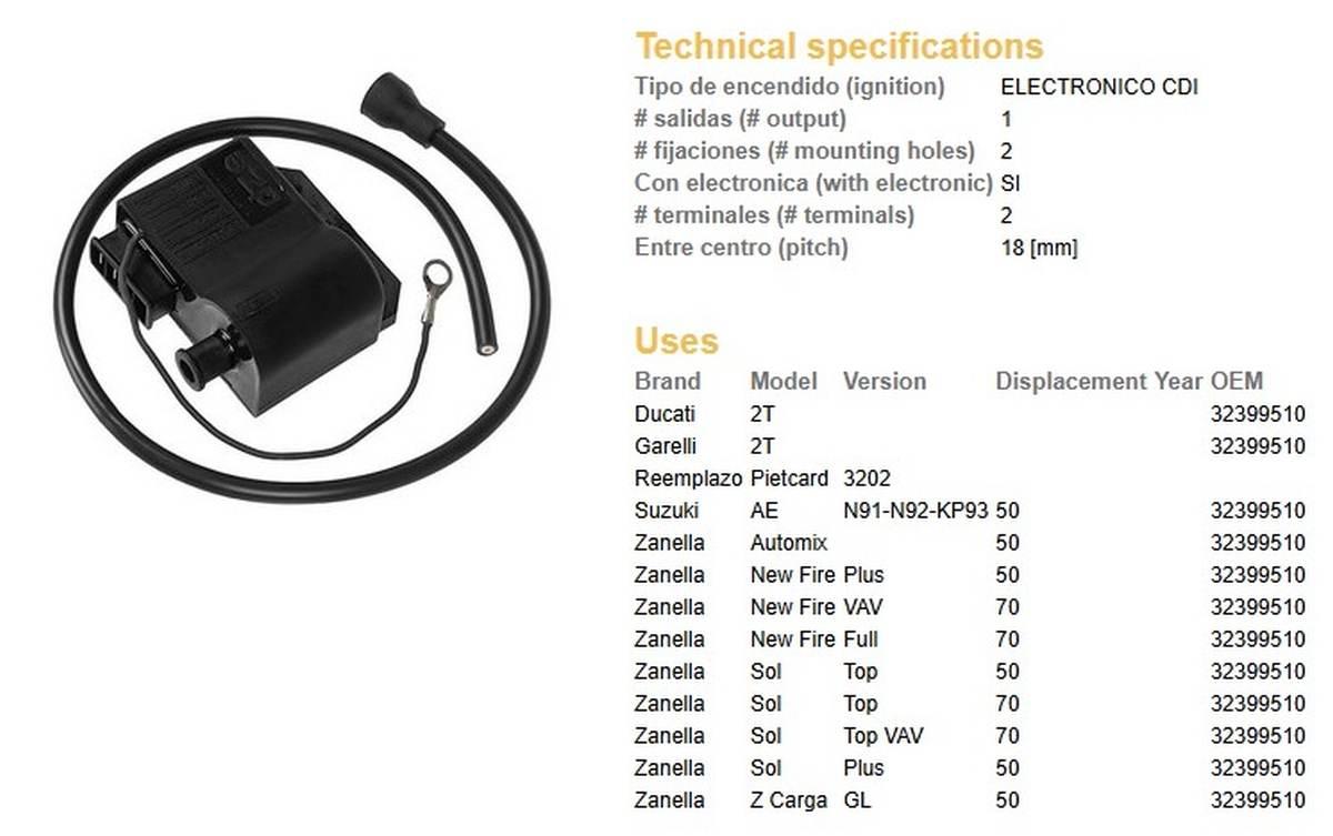 Dze Cewkomoduł Ducati 2T; Garelli 2T; Suzuki Ae; Zanella 50/70 Wszytkie Roc