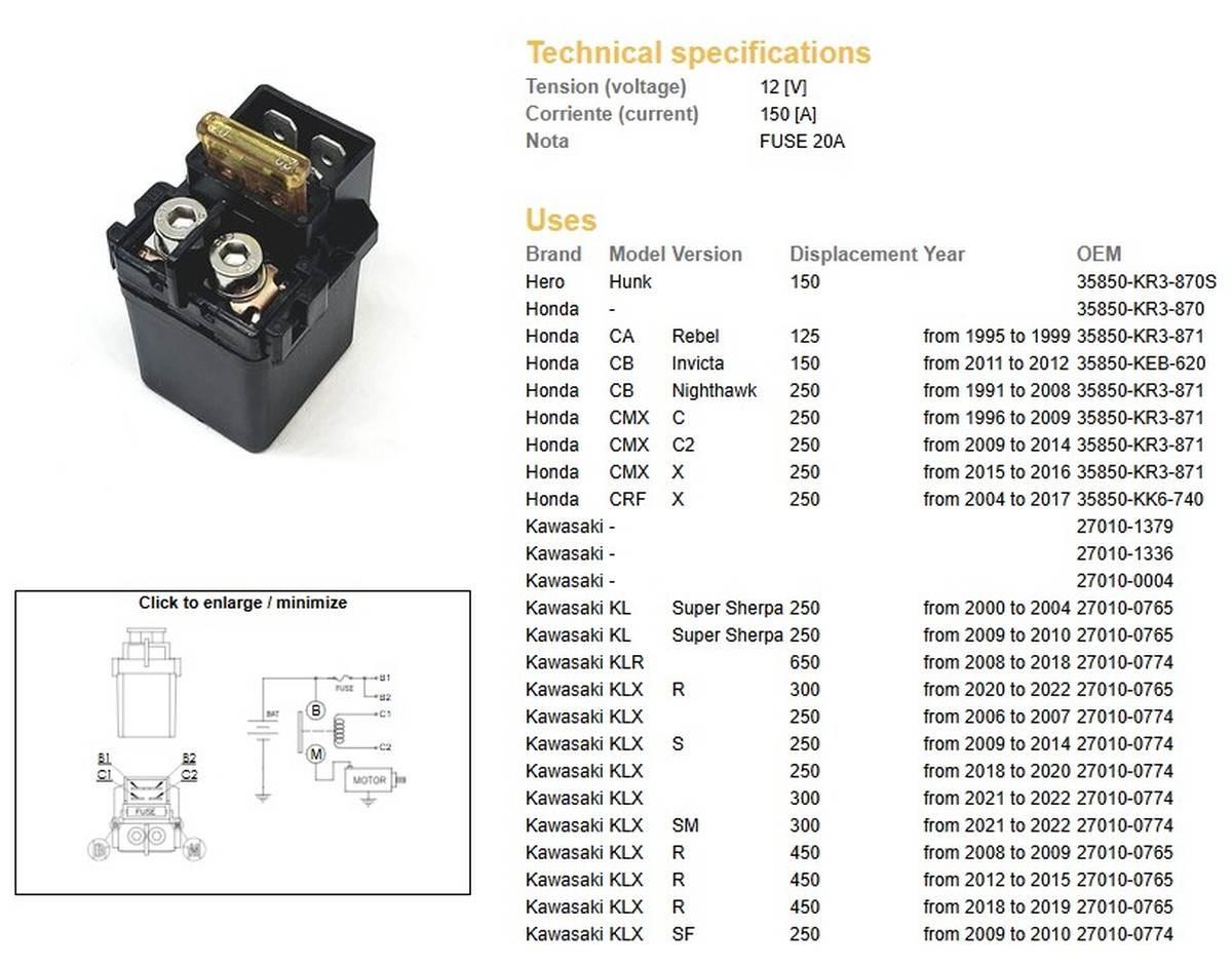 Dze Przekaźnik Rozrusznika Honda Ca 125 '95-'99; Cb 150/250 '91-'12; Cmx 25 - zdjęcie 2