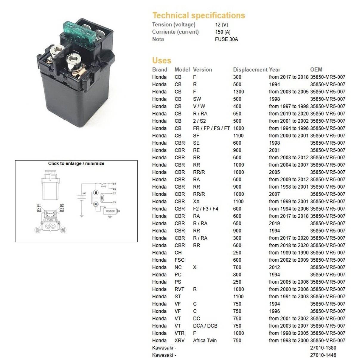 Dze Przekaźnik Rozrusznika Honda Cb 300/500/650/1000/1100/1300; Cbr 600/650 - zdjęcie 2