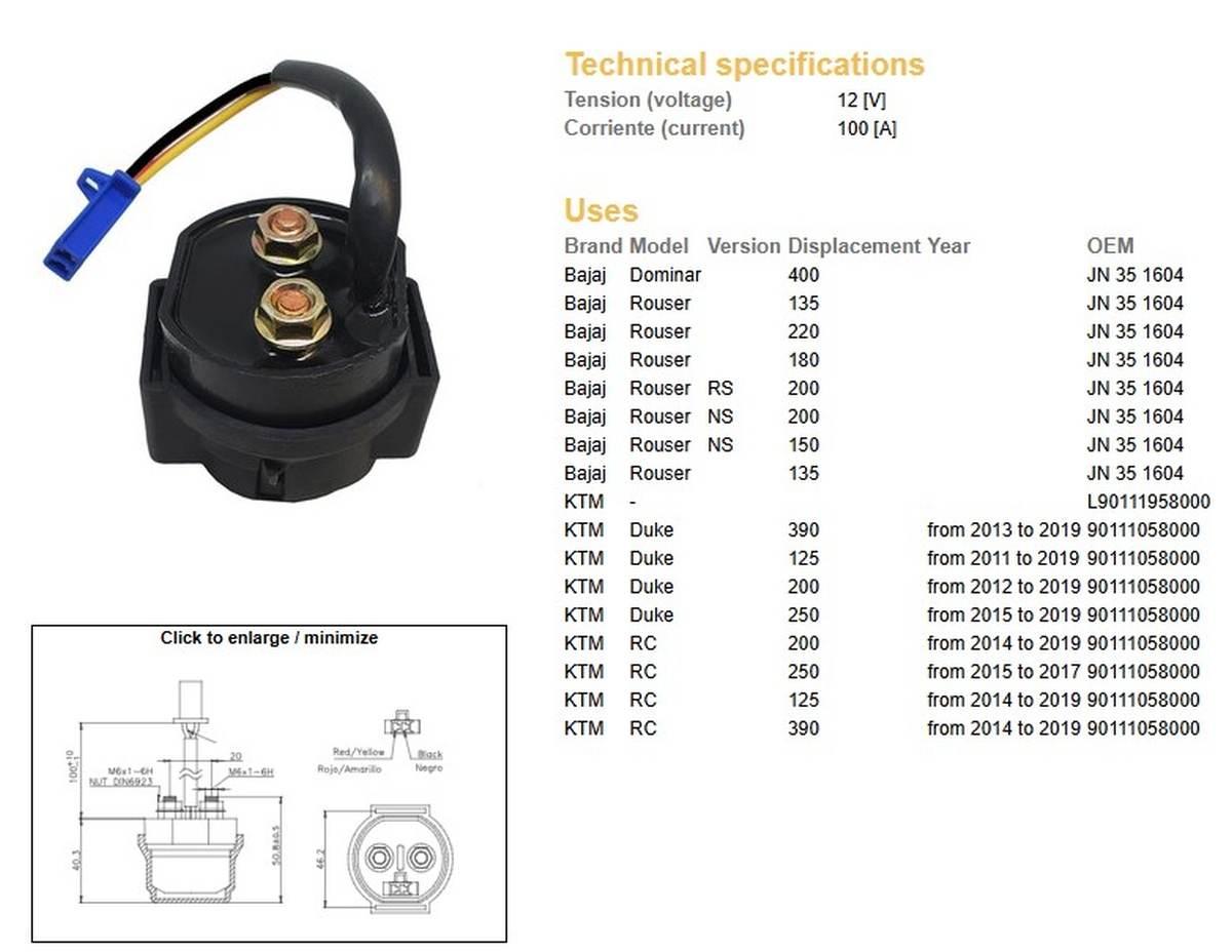 Dze Przekaźnik Rozrusznika Ktm Duke 125/200/250/390 '11-'19; Rc 125/200/250 - zdjęcie 2
