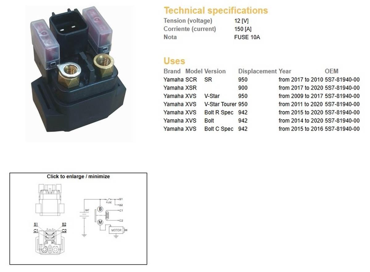 Dze Przekaźnik Rozrusznika Yamaha Xsr 900 '17-'20; Scr 950Sr '17-'20; Xvs 9 - zdjęcie 2