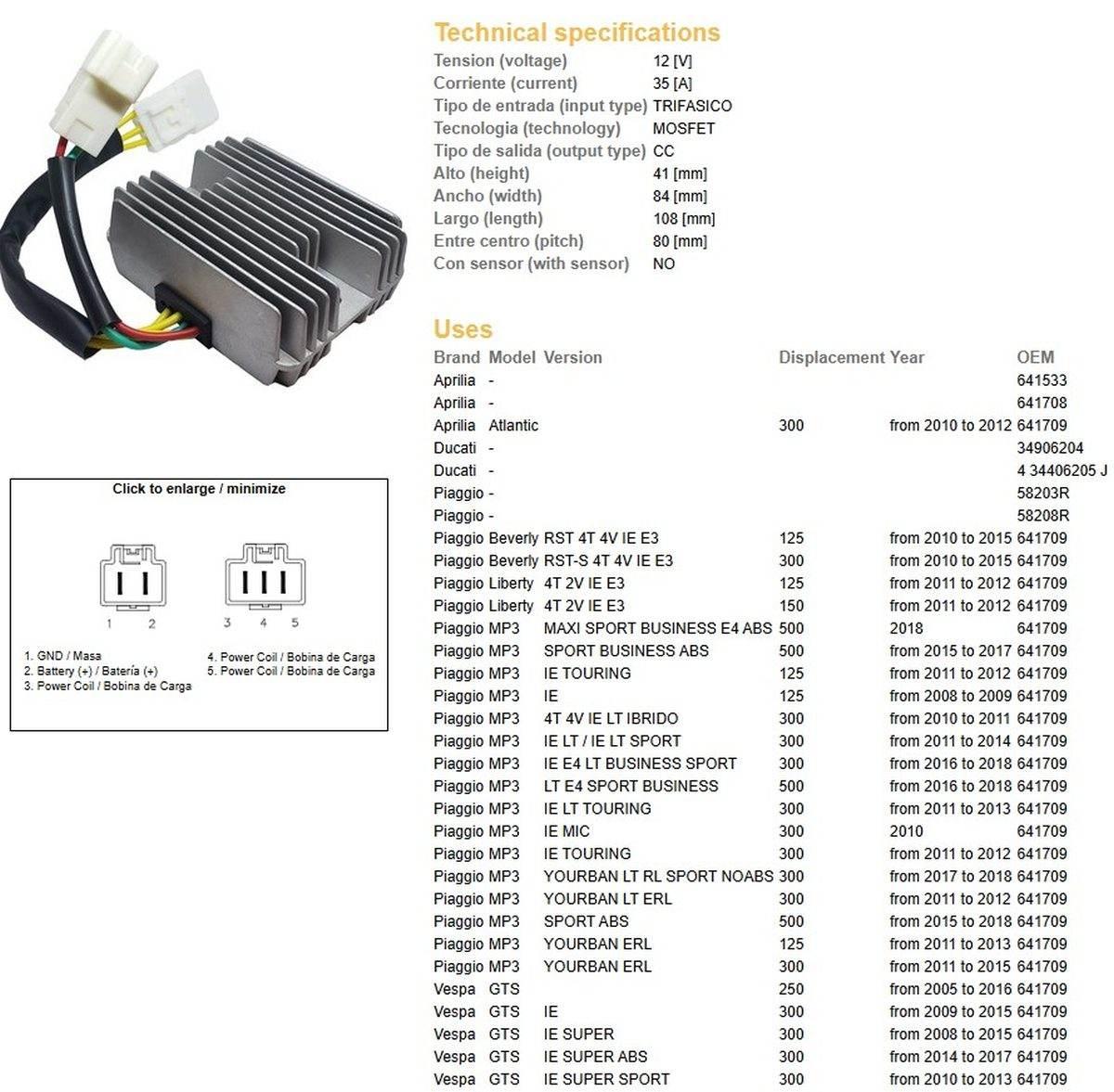 Dze Regulator Napięcia Aprilia Mp3 125/300/500 '08-'18; Liberty 125/150 '11 - zdjęcie 2