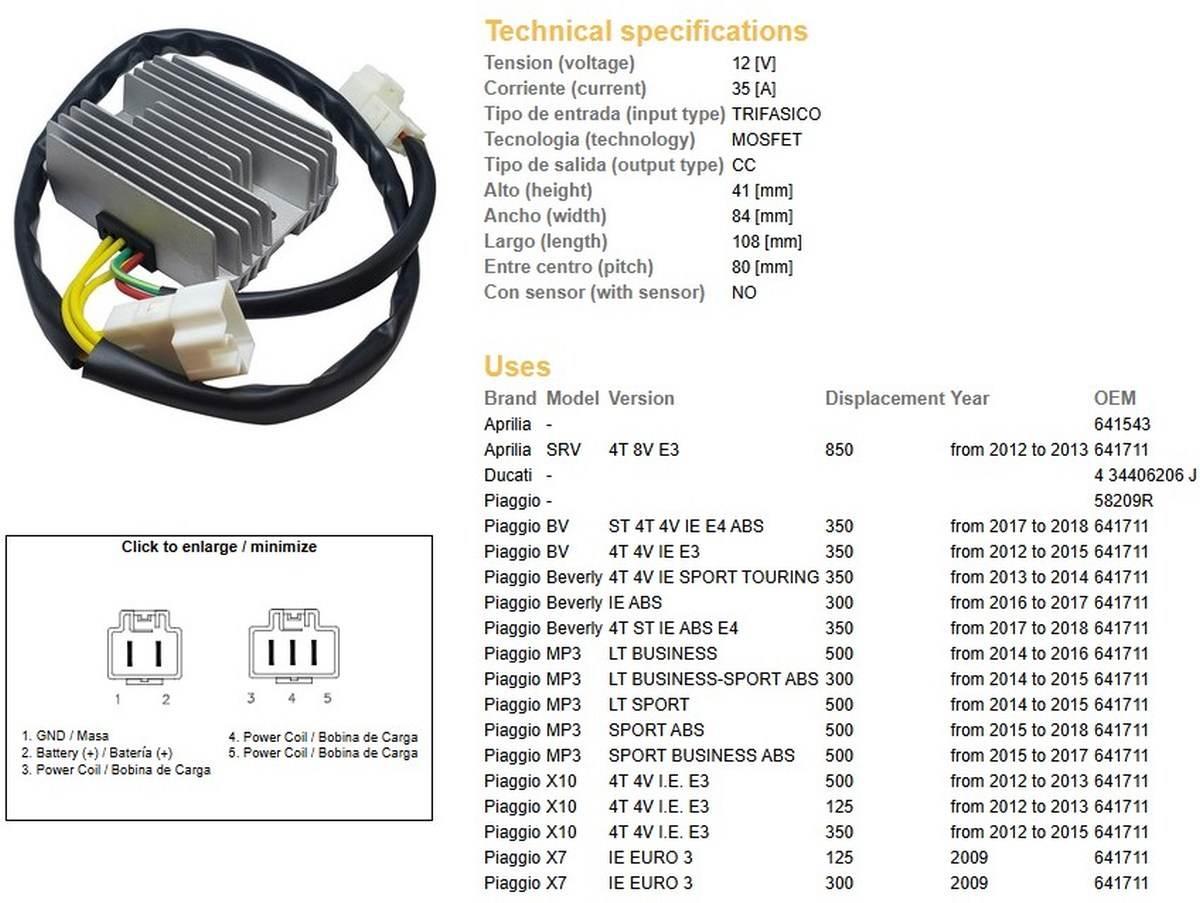 Dze Regulator Napięcia Aprilia Srv 850 '12-'13; Piaggio Beverly 300 '16-'17 - zdjęcie 2
