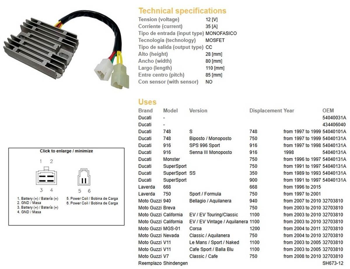 Dze Regulator Napięcia Ducati 748 '97-'99; 916 '97-'98; Laverda 668 '96-'15 - zdjęcie 2