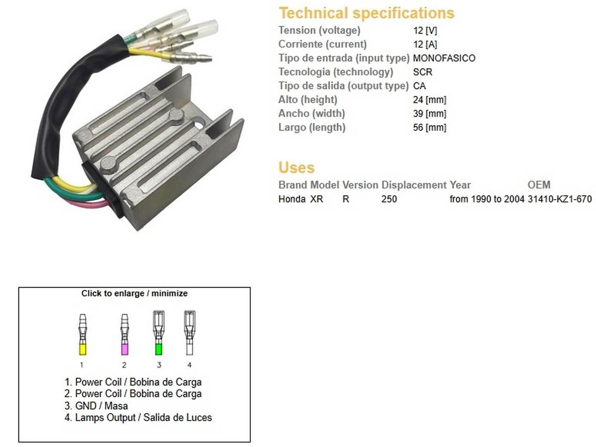 Dze Regulator Napięcia Honda Xr 250R '90-'04 Oem 31410-Kz1-670 12A - zdjęcie 2