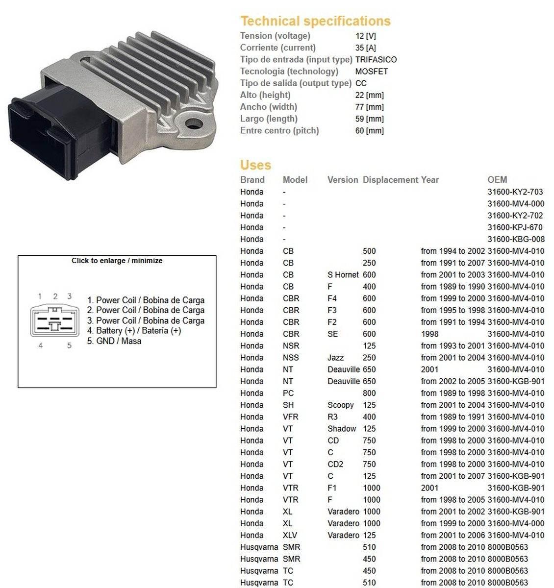 Dze Regulator Napięcia Honda Sh 125 Scoopy '01-'04; Vt 125C '01-'07; Xlv 12 - zdjęcie 2