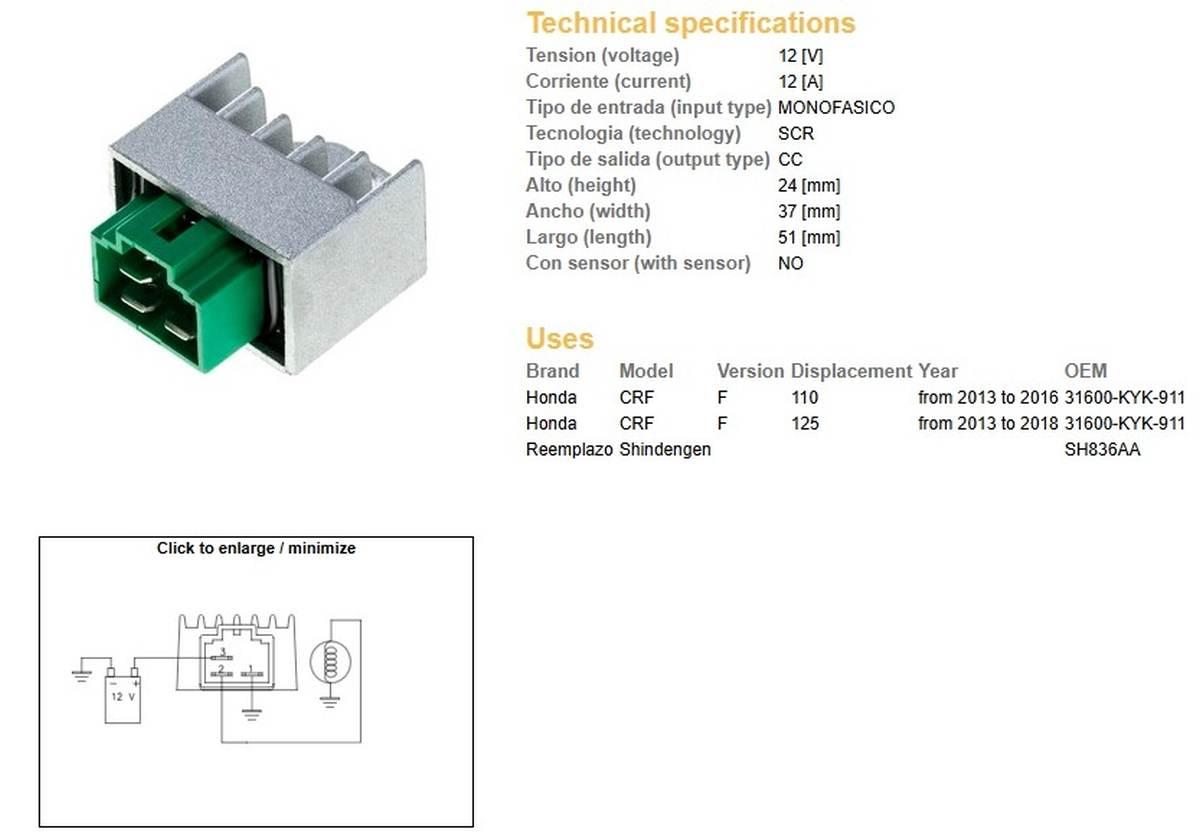 Dze Regulator Napięcia Honda Crf 110 '13-16; Crf 125 '13-'18 Oem 31600-Kyk- - zdjęcie 2