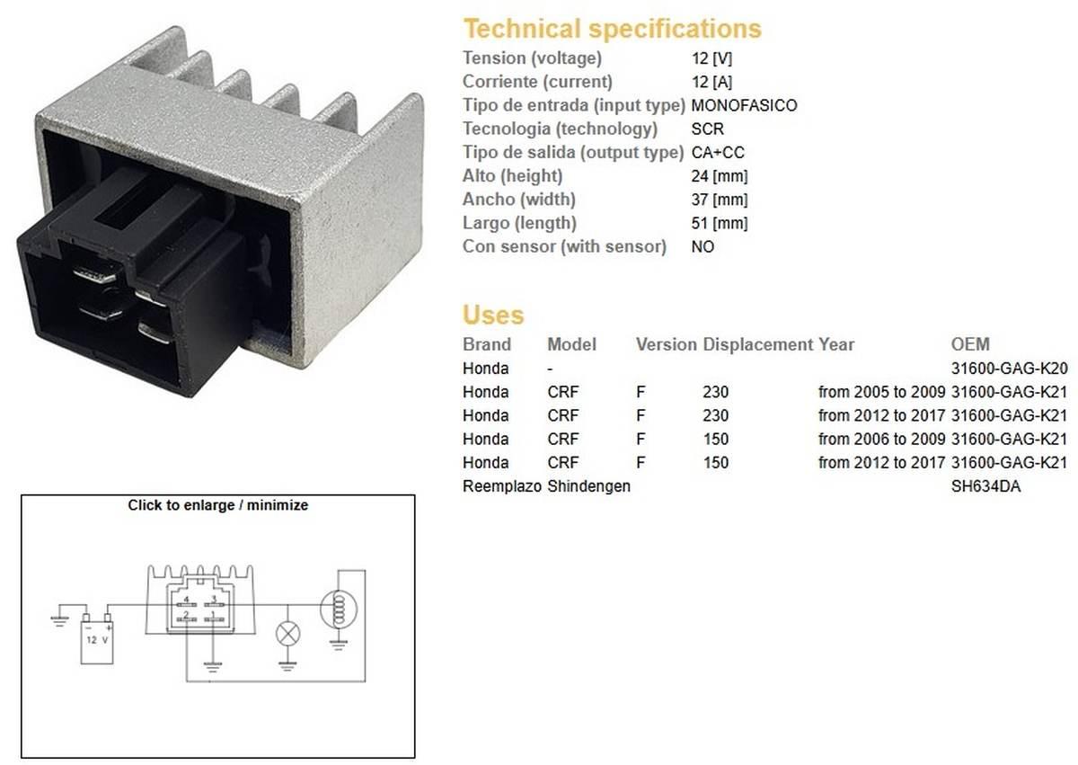 Dze Regulator Napięcia Honda Crf 150 '06-'17; Crf 230 '05-'17 Oem 31600-Gag - zdjęcie 2