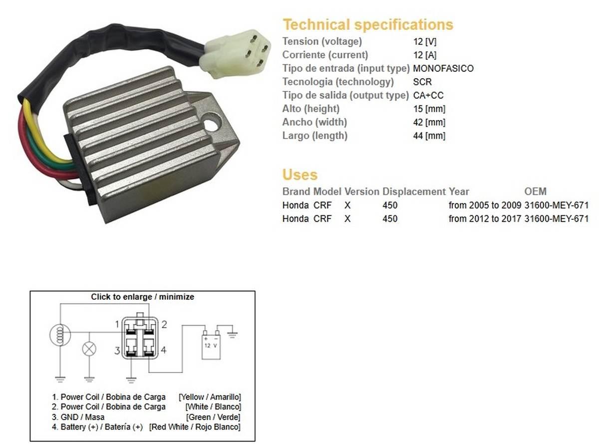 Dze Regulator Napięcia Honda Crf 450X '05-'17 Oem 31600-Mey-671 12A - zdjęcie 2