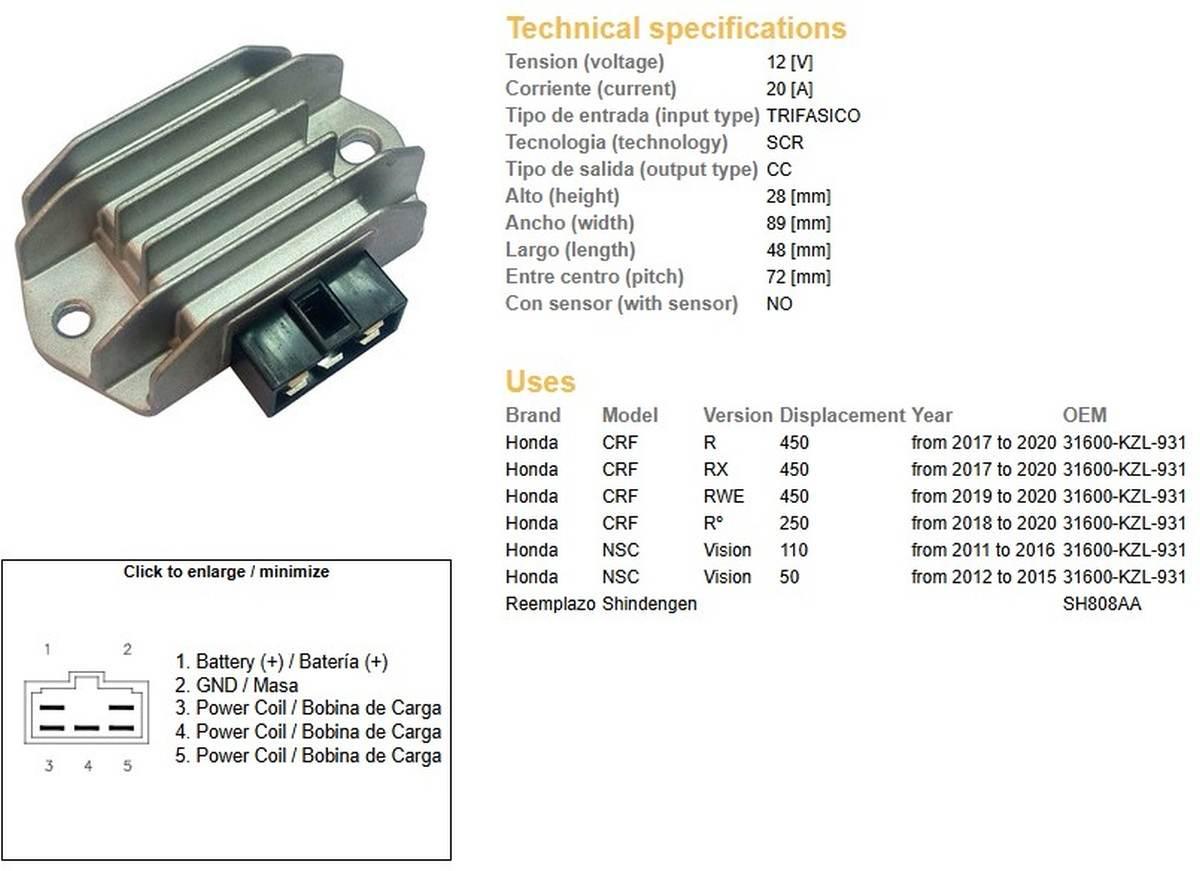 Dze Regulator Napięcia Honda Nsc 50 Vision '12-'15; Nsc 110 Vision '11-'16; - zdjęcie 2