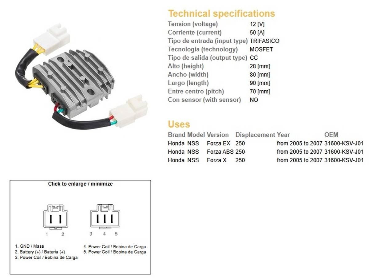 Dze Regulator Napięcia Honda Nss 250 Forza '05-'07 Oem 31600-Ksv-J01 Mosfet