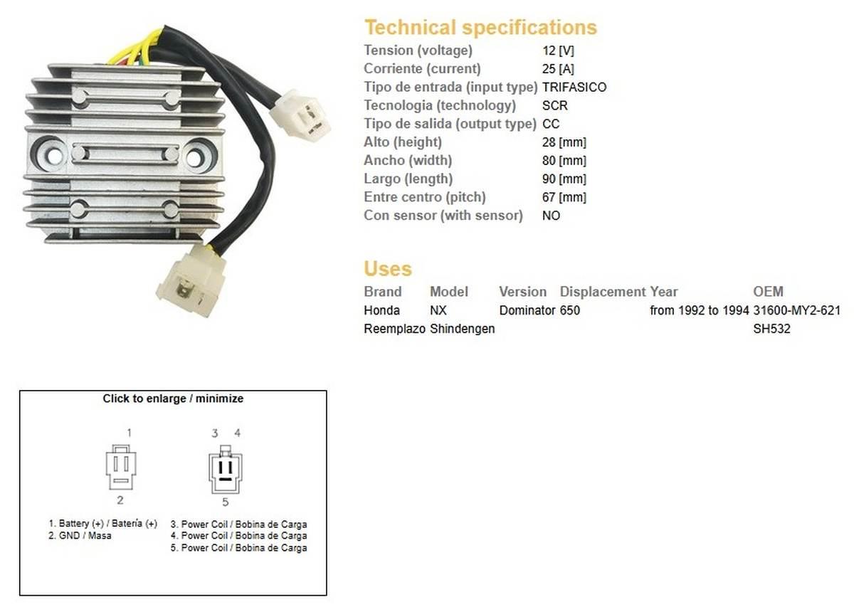 Dze Regulator Napięcia Honda Nx 650 Dominator '92-'94 Oem 31600-My2-621 25A - zdjęcie 2