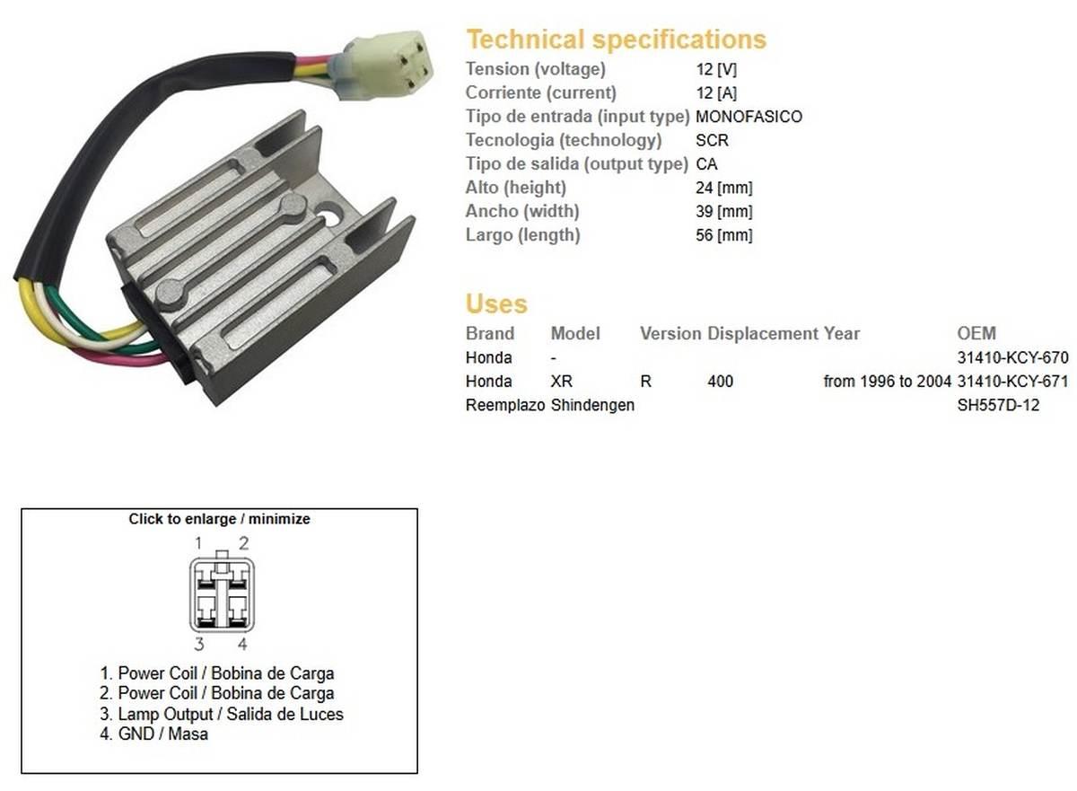 Dze Regulator Napięcia Honda Xr 400R '96-'04 Oem 31410-Kcy-670 12A - zdjęcie 2