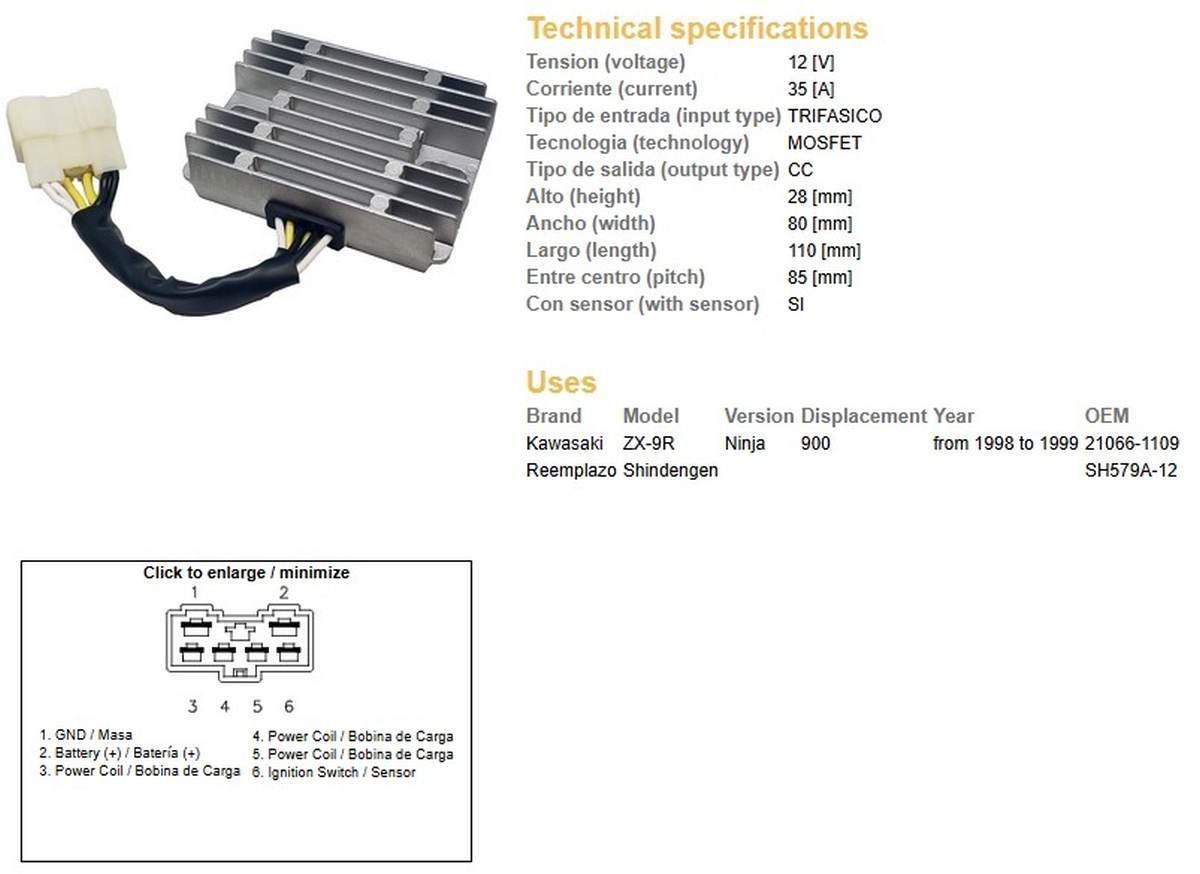 Dze Regulator Napięcia Kawasaki Zx-9R Ninja '98-'99 Oem 21066-1109 Mosfet 3 - zdjęcie 2