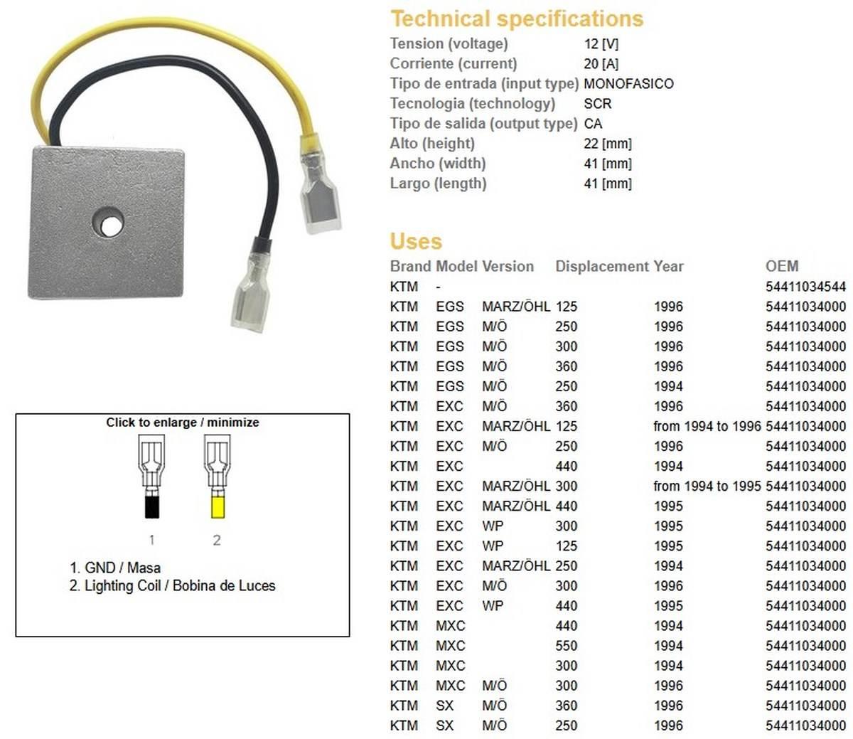 Dze Regulator Napięcia Ktm Egs 125/250/300/360 '94- '96; Exc 125/250/300/36 - zdjęcie 2