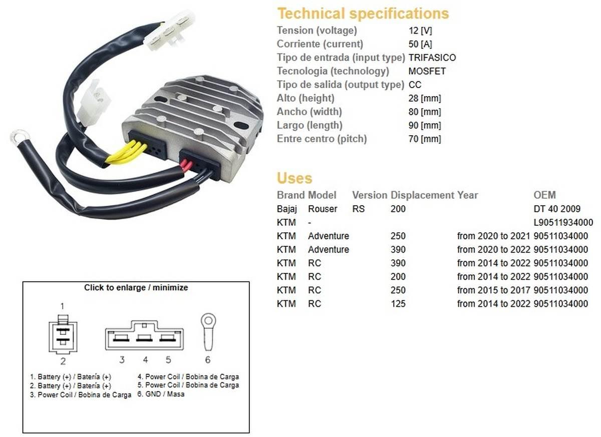 Dze Regulator Napięcia Ktm Rc 125 '14-'22; Rc 200 '14-'22; Rc 250 '15-'17; - zdjęcie 2