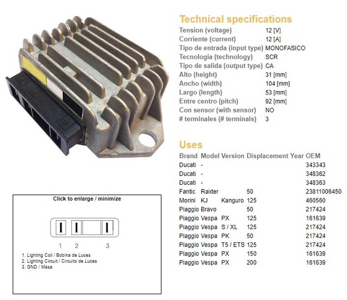 Dze Regulator Napięcia Piagio Vespa 50/125/150/200 Oem 348363-62 2381100645 - zdjęcie 2
