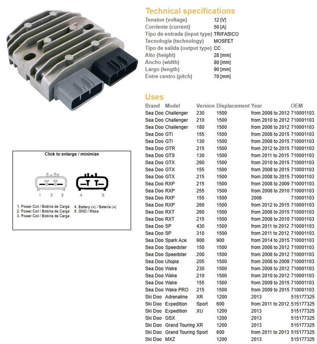 Dze Regulator Napięcia Sea Doo Challenger/Gti/Rxp/Wake 1500 '08-'12; Grand - zdjęcie 2
