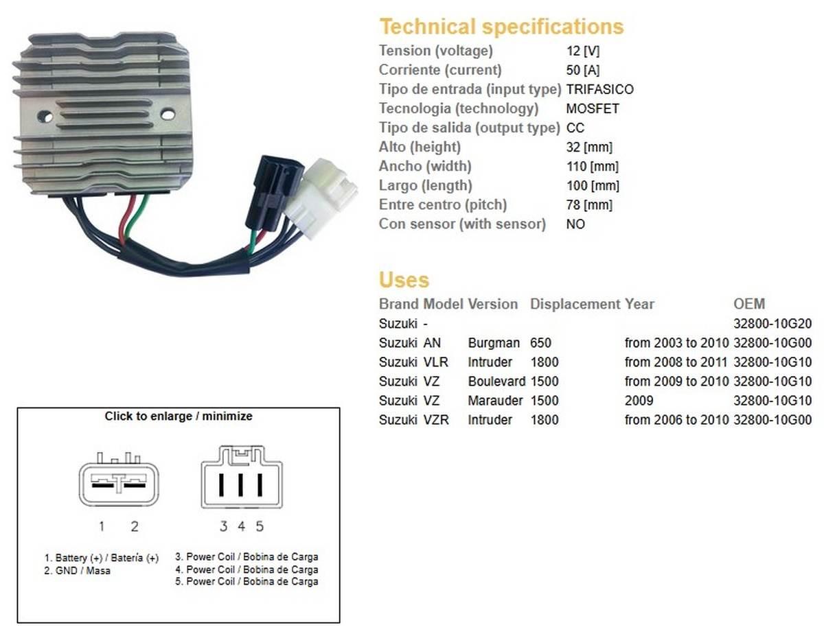 Dze Regulator Napięcia Suzuki An 650 Burgman '03-'10; Vz 1500 Marauder '09; - zdjęcie 2