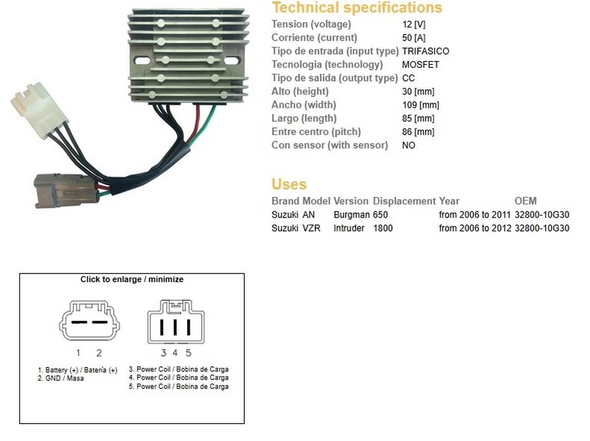 Dze Regulator Napięcia Suzuki An 650 Burgman '06-'11; Vzr 1800 Intruder '06 - zdjęcie 2