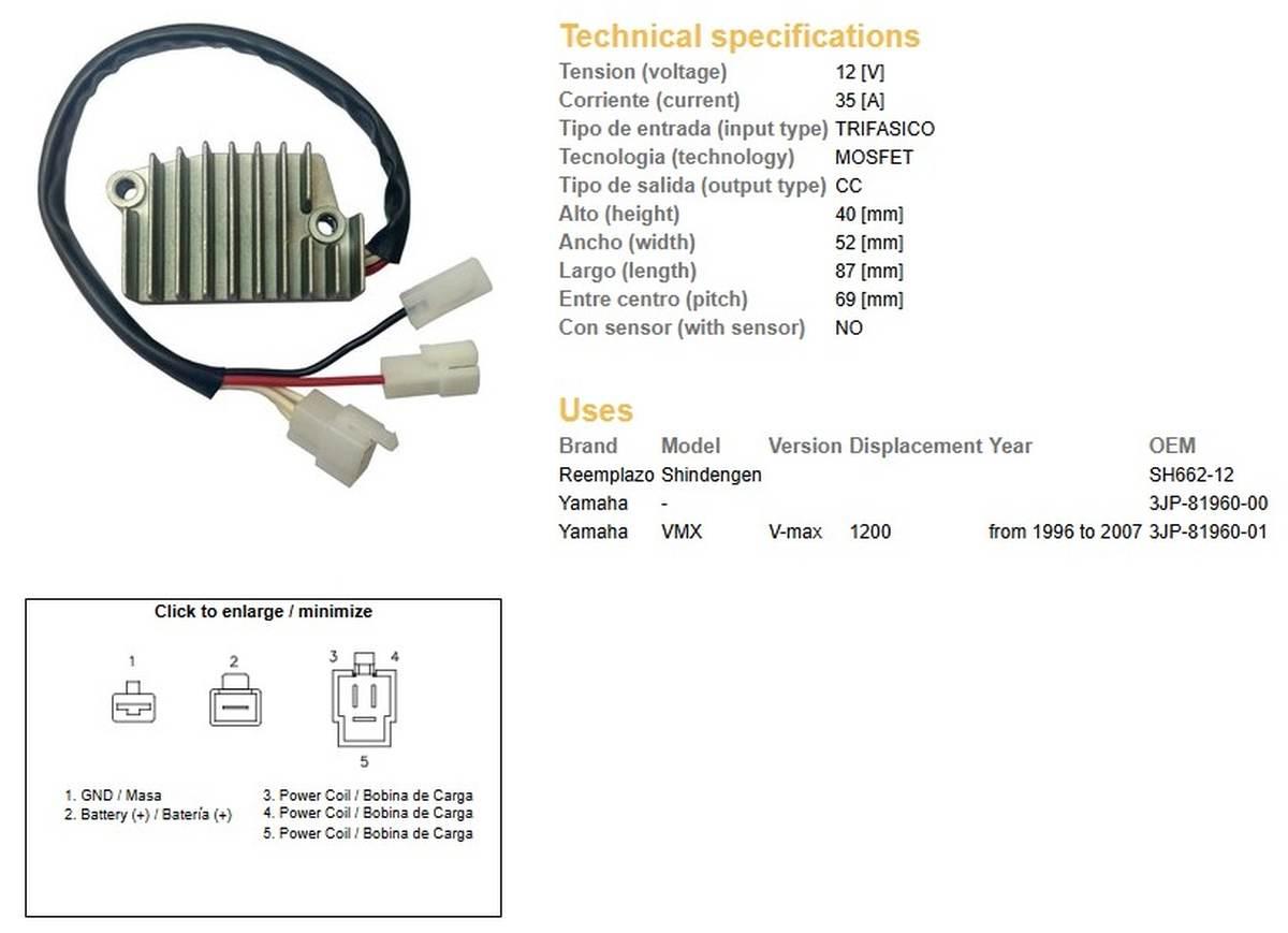 Dze Regulator Napięcia Yamaha V-Max 1200 '96-'07 Oem 3Jp-81960-01 Mofset 35 - zdjęcie 2