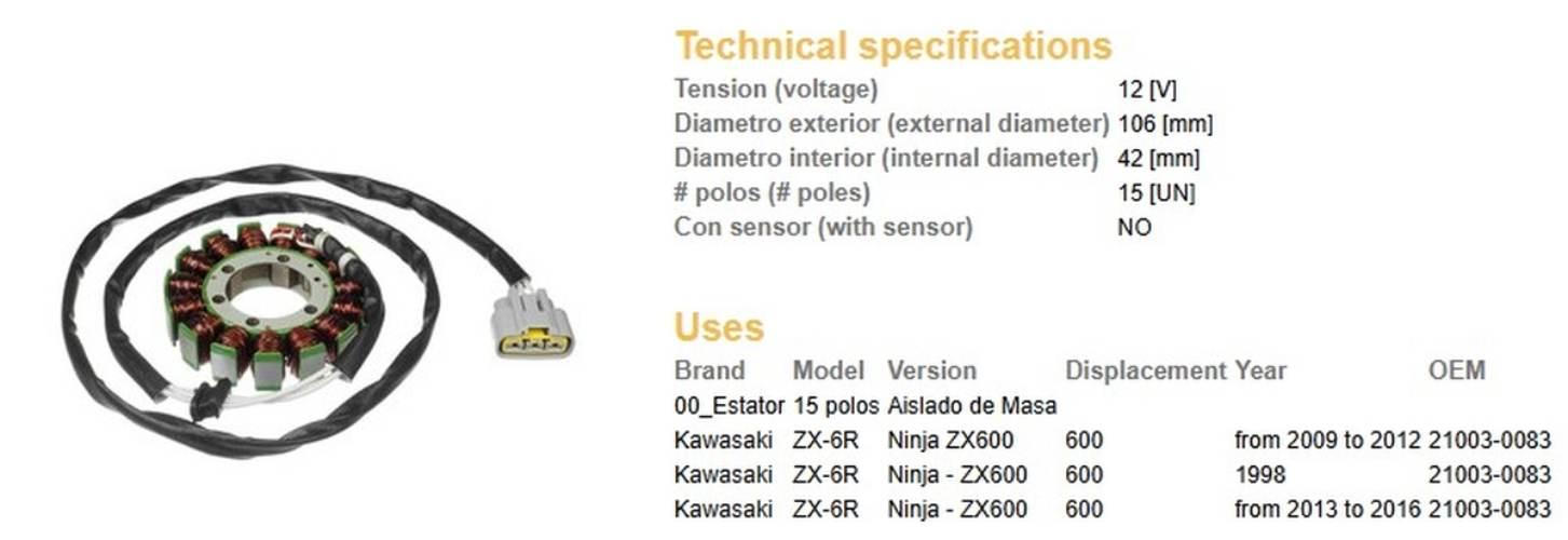 Dze Uzwojenie Alternatora Stator Kawasaki Zx-6R Ninja '09-'16 Oem 21003-008