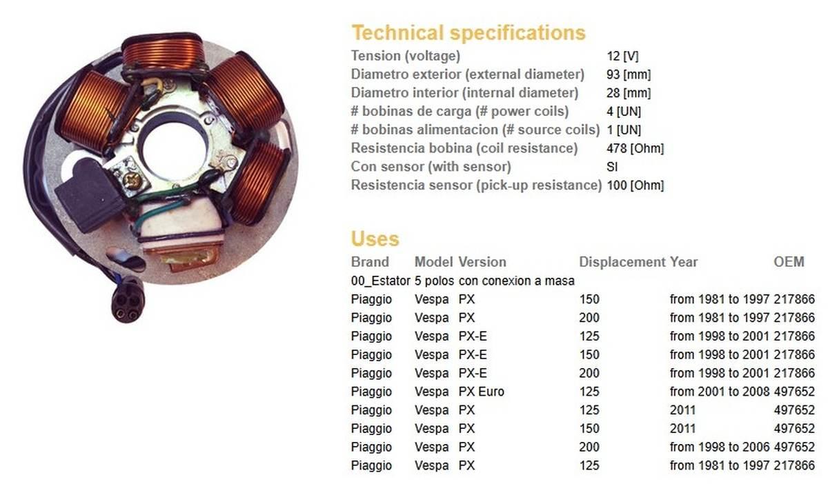 Dze Uzwojenie Alternatora Stator Piaggio Vespa Px 150/200 '81-'97; Px-E 125