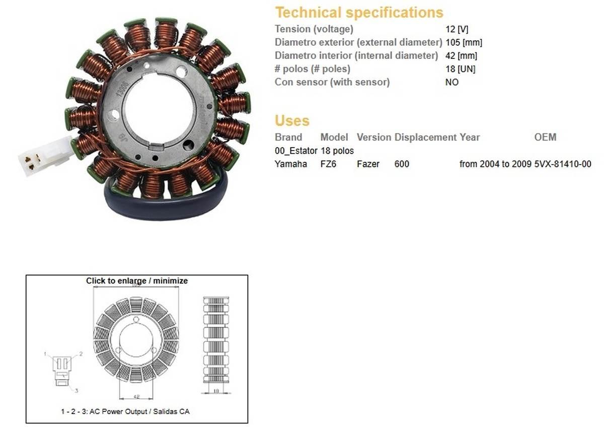 Dze Uzwojenie Alternatora Stator Yamaha Fz6 Fazer '04-'09 Oem 5Vx-81410-00
