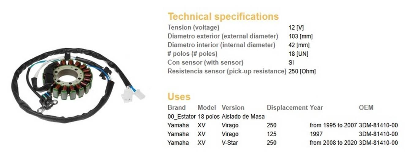 Dze Uzwojenie Alternatora Stator Yamaha Xv 125 Virago '97; Xv 250 Virago '9