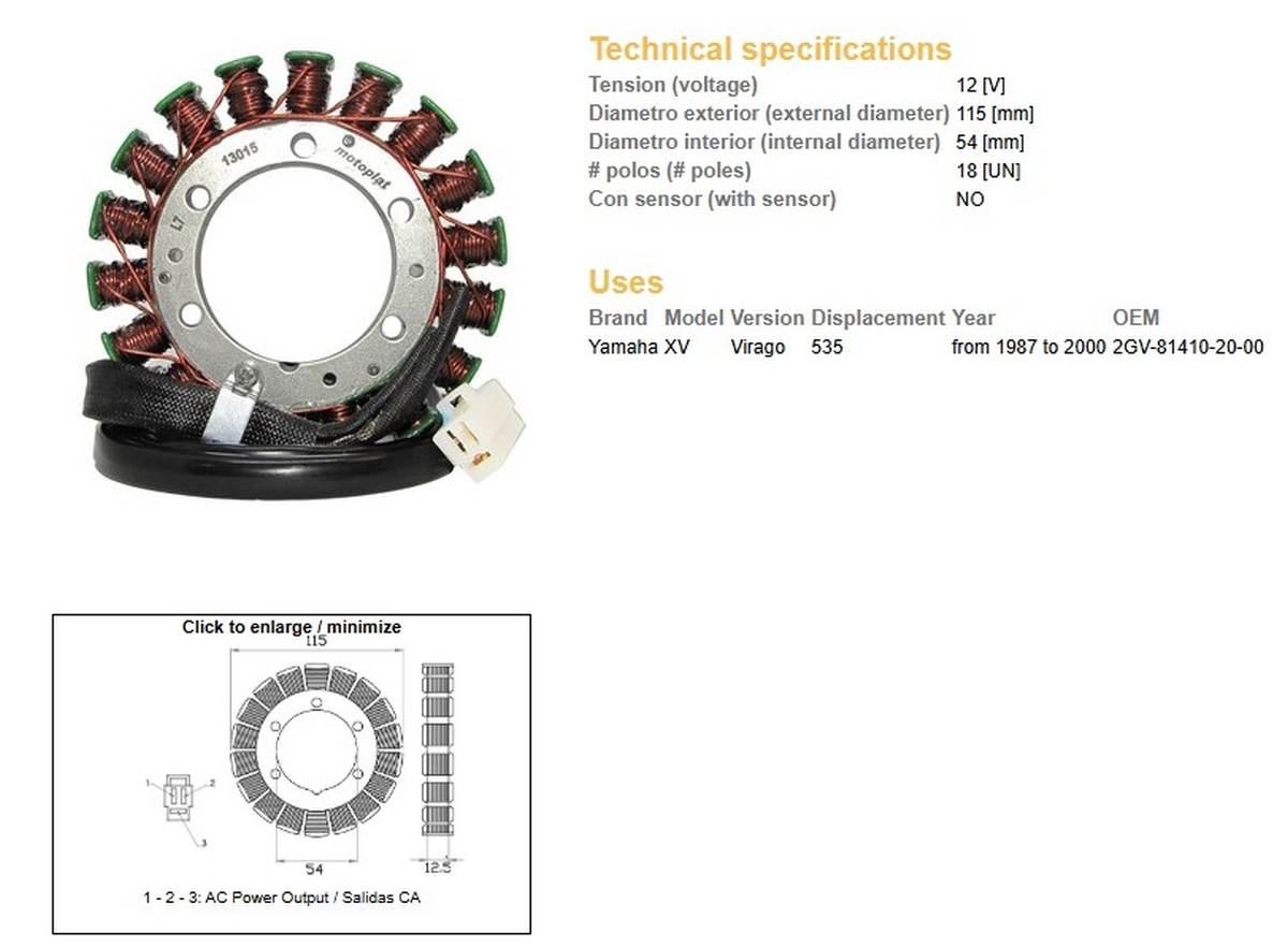 Dze Uzwojenie Alternatora Stator Yamaha Xv 535 Virago '87-'00 Oem 2Gv-81410