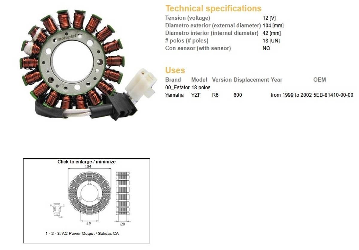 Dze Uzwojenie Alternatora Stator Yamaha Yzf 600 R6 '99-'02 Oem 5Eb-81410-00