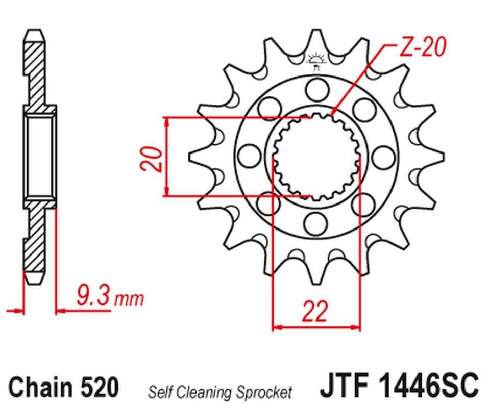 Jt Zębatka Przednia 2146 14 Kawasaki Kxf 250 '06-'17 Samooczyszczająca 2146