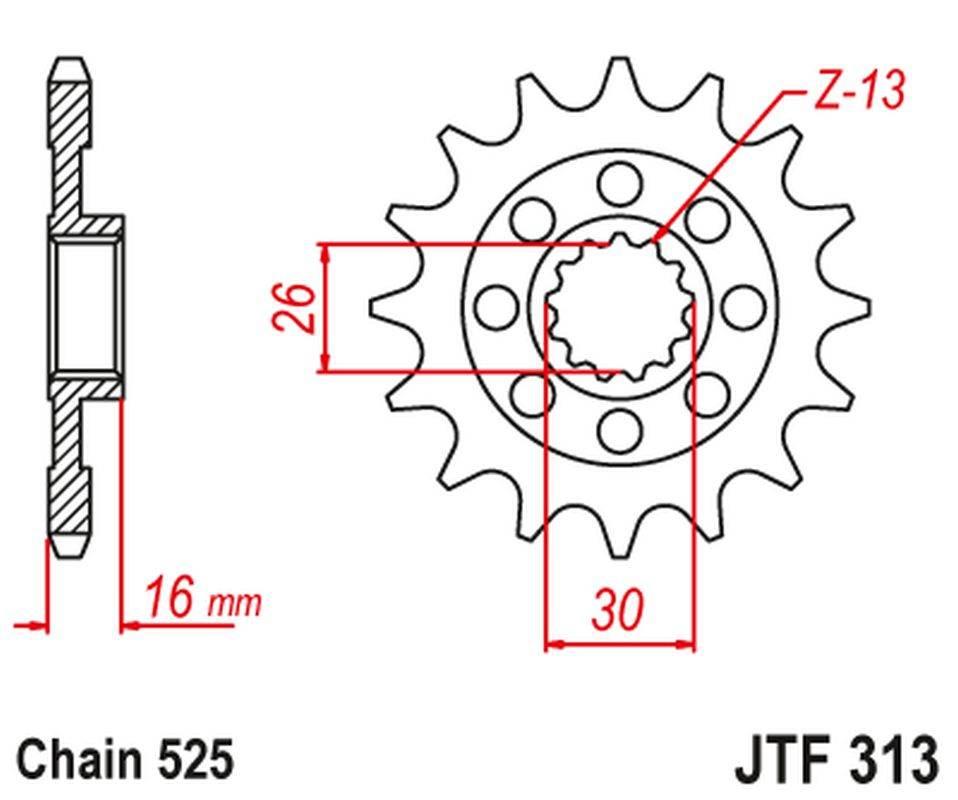 Jt Zębatka Przednia 344 16 Honda Vfr 750 R '88-92' Rc30 34416Jt Łańc. 525 N