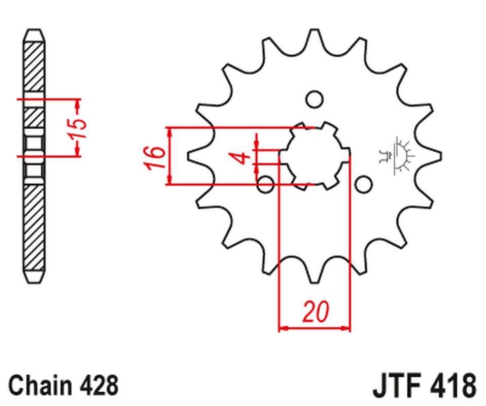 Jt Zębatka Przednia 416 14 Kawasaki Kx 125 '77-79', Kc/Ke/Kh/Ks/Ke/Km 90/10