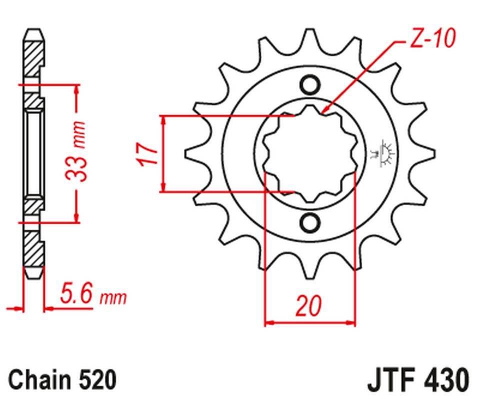 Jt Zębatka Przednia 430 14 Kawasaki Kxf 250 '04-'05, Suzuki Rmz 250 '04-'05