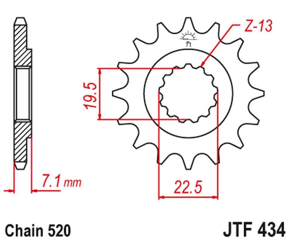 Jt Zębatka Przednia 434 13 Suzuki Dr 250 '82-'87, Gz 250, Gn 250 Łańc. 520
