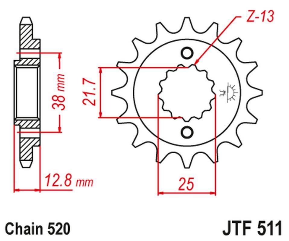 Jt Zębatka Przednia 511 16 Kawasaki Klr 650 '90-'14 51116Jt Łańc. 520
