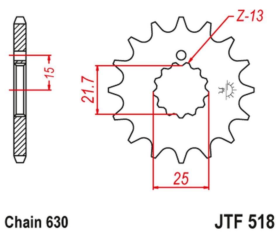 Jt Zębatka Przednia 518 15 Kawasaki Z 650 /750 '79-'83 51815Jt Łańc. 630