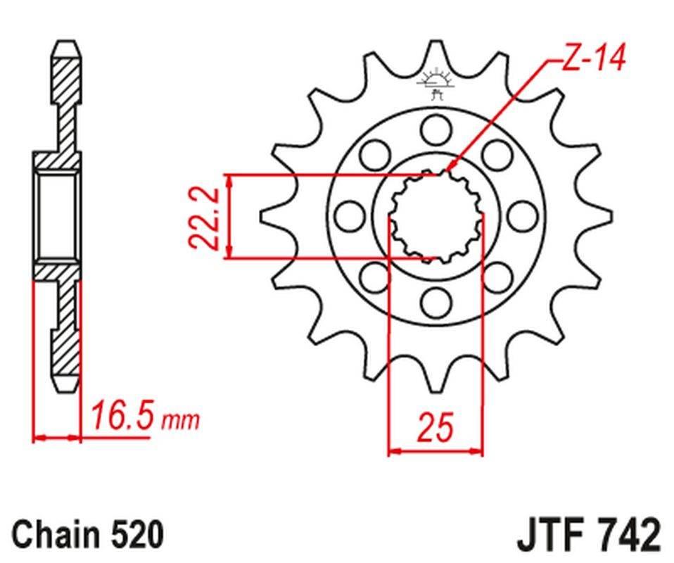Jt Zębatka Przednia 2171 14 Ducati 848/1098/1198 '07-'15 217114Jt Mod. Łańc