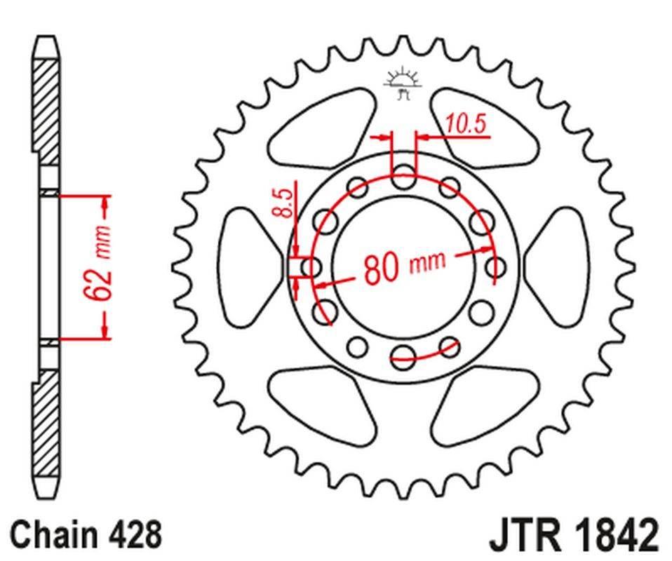 Jt Zębatka Tylna 842 55 Yamaha Yz 80 '81-83', Dt 125/175 '74-77',Tw 125 '99