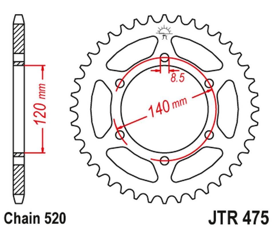 Jt Zębatka Tylna 475 42 Kawasaki Kl 250 '79-05', Kv 250 '85-86' 47542Jt Łań