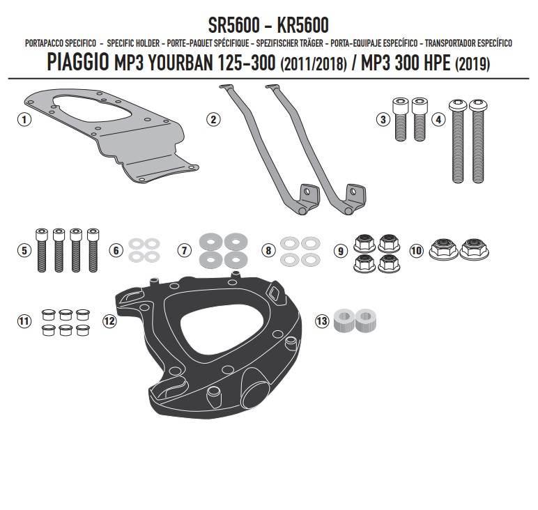 Kappa Stelaż Kufra Centralnego Piaggio Mp3 Yourban 125/300, Hpe 300 '11-'24