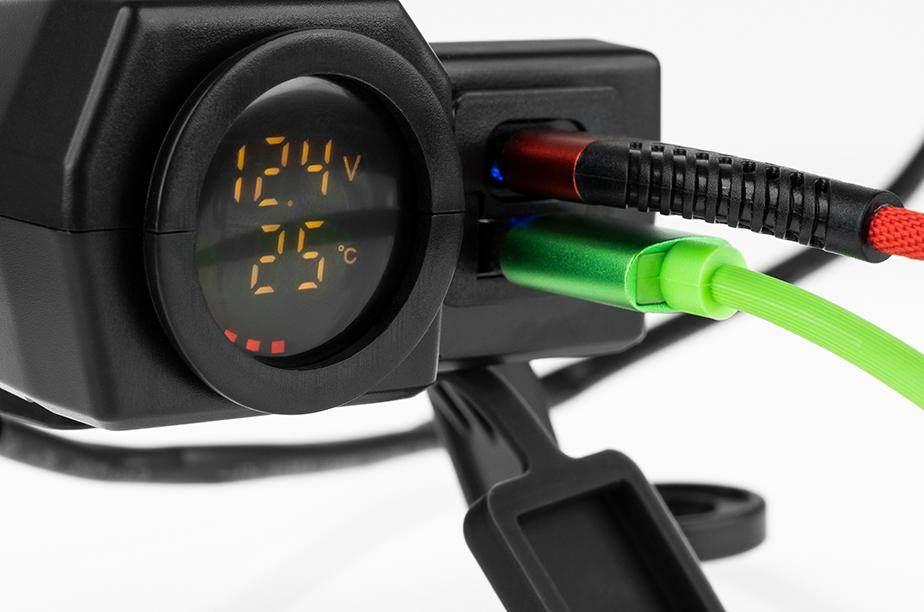 Biketec Motocyklowe Podwójne Gniazdo Usb Quick Charge 3.0 Z Woltomierzem I - zdjęcie 2